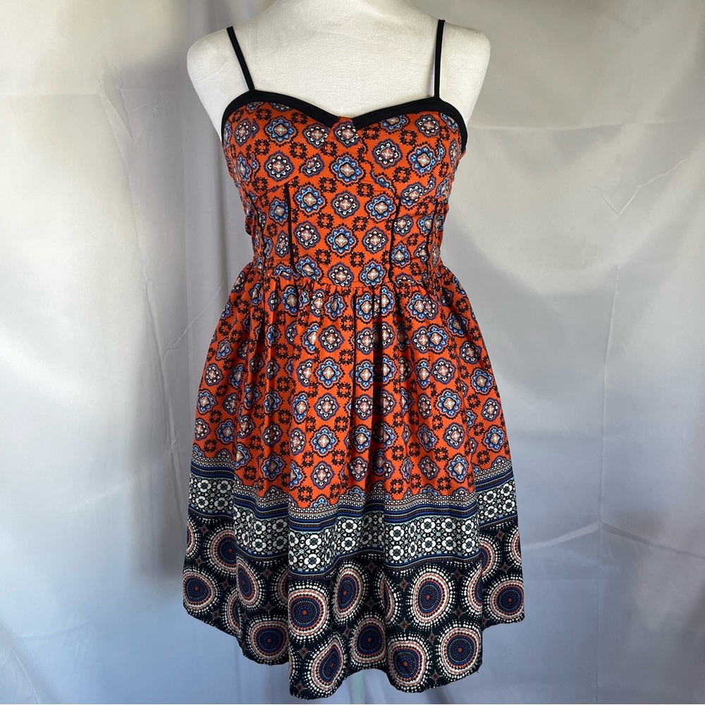 Band of Gypsies Spaghetti Strap‎ Sweetheart Fit & Flare Dress Patterned Small